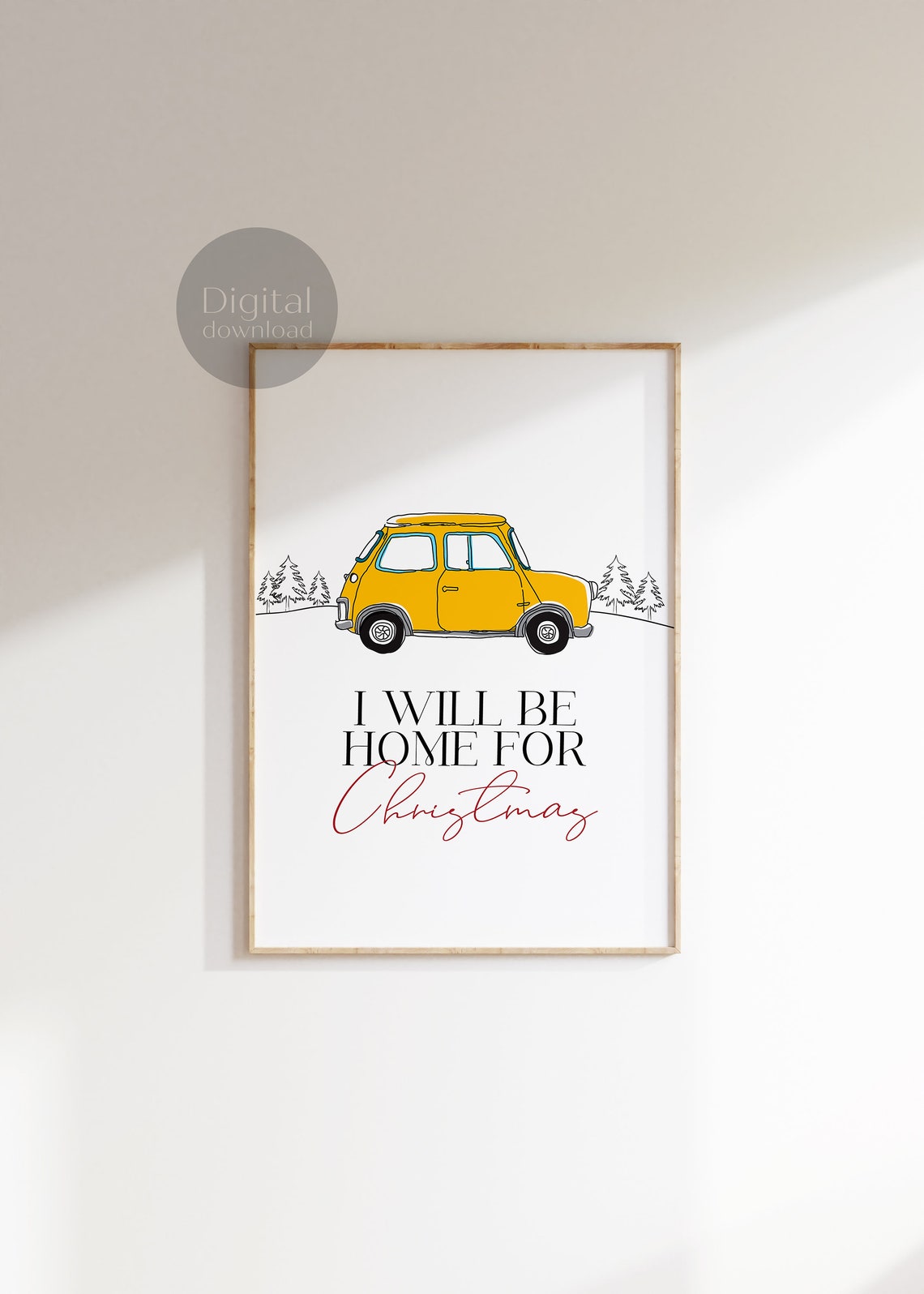 I Will Be Home For Christmas Mini Cooper Vintage Car Holiday Poster - Image 4