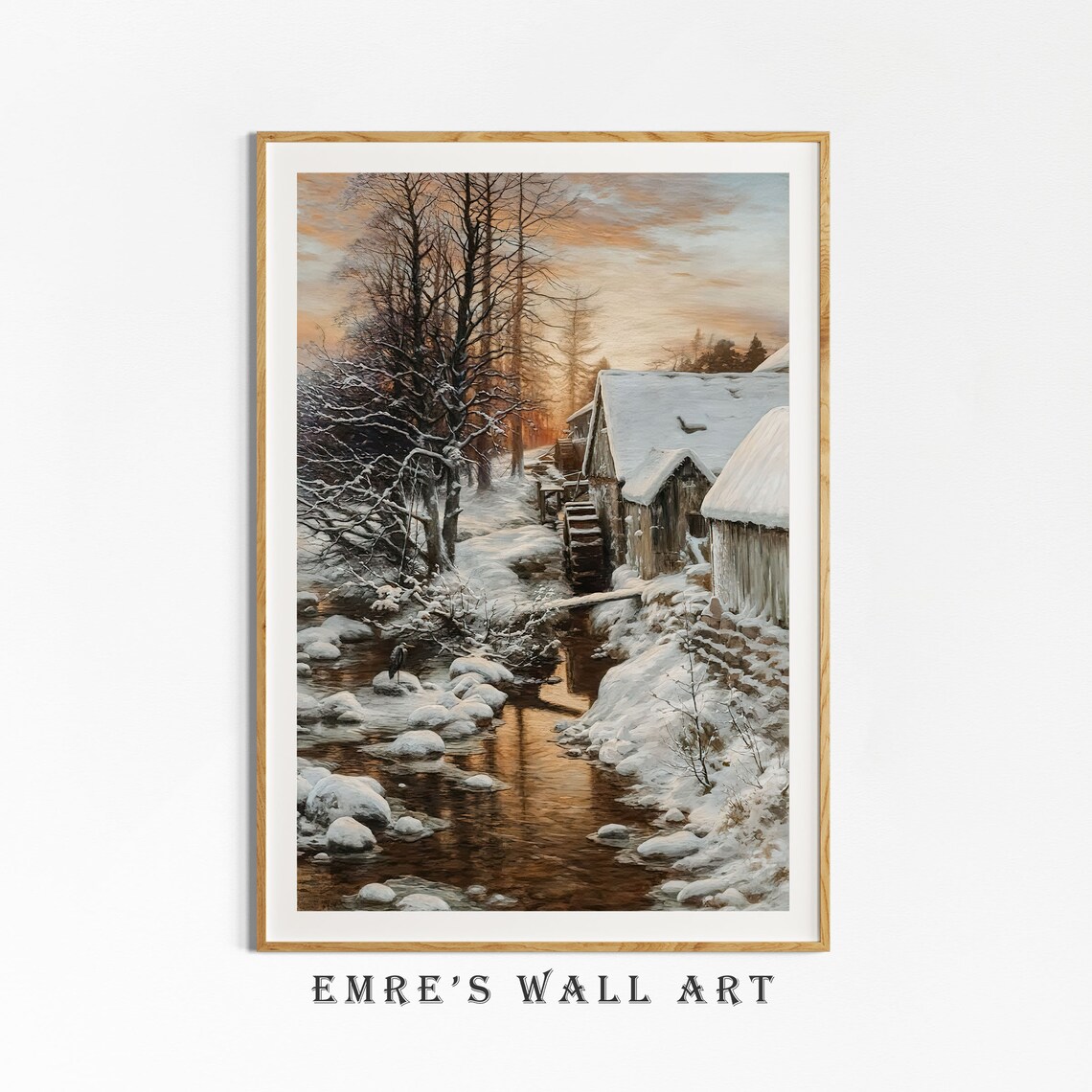 Vintage Winter Farmhouse Painting, Rustic Landscape Art Print - Image 4