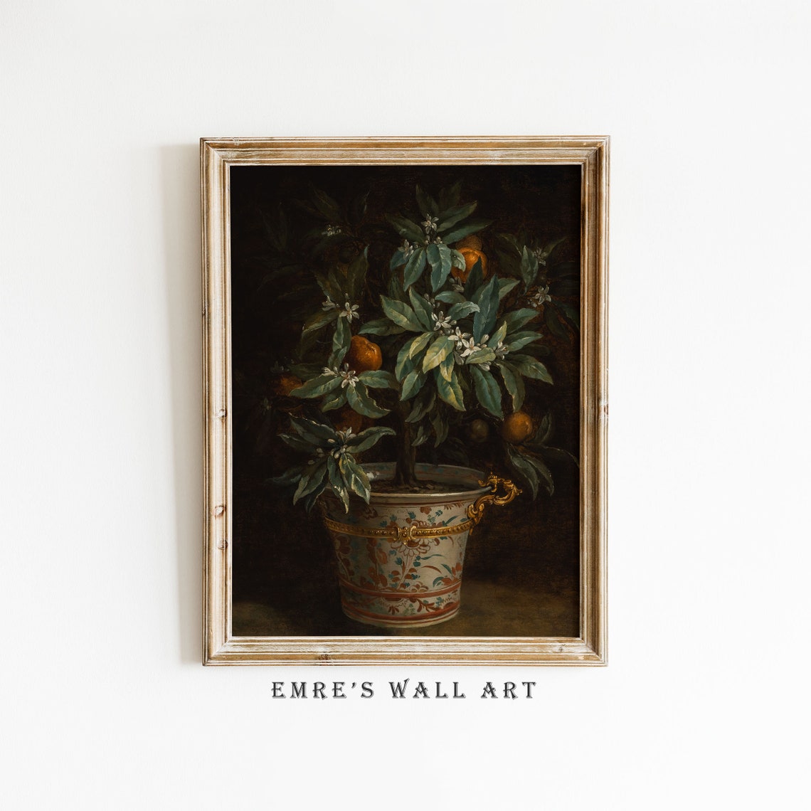Potted Orange Tree in Porcelain Planter Dark Botanical Poster - Image 2