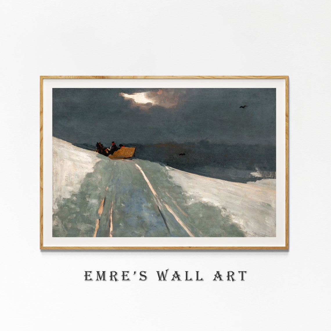 Moody Winter Night Sleigh Ride Horse Drawn Snowy Road Moonlight Poster - Image 4