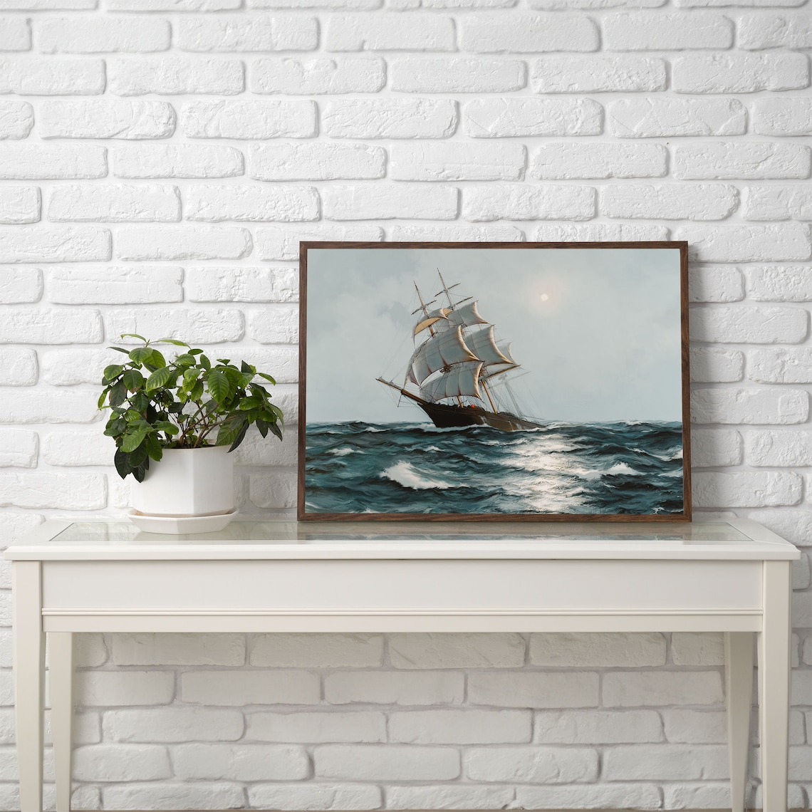 Tall Ship at Sea Oil Painting Vintage Sailing Vessel Ocean Poster - Image 2