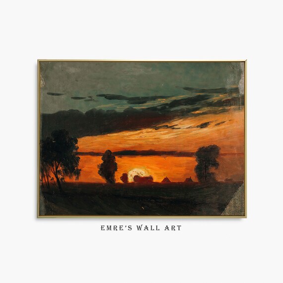 Vintage Sunset Landscape Oil Painting Art Print