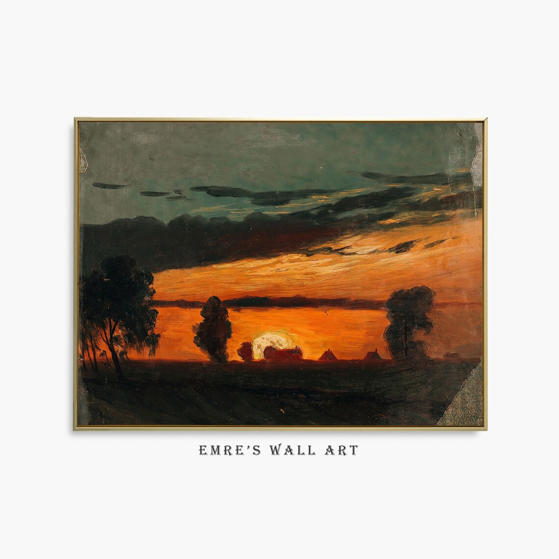 Vintage Sunset Landscape Oil Painting Art Print