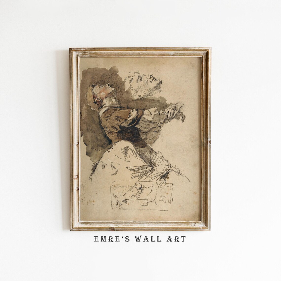 Vintage Sketch Woman Figure Art Print, Neutral Bedroom Decor