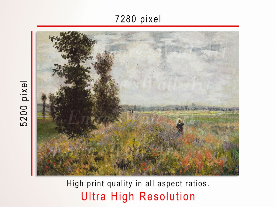 Summer Wildflower Field with Tall Trees Impressionist Artwork Poster - Image 3