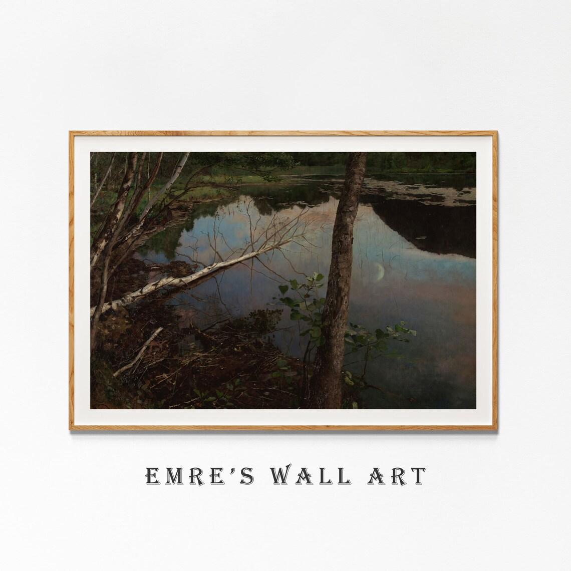 Moonrise Over Quiet Lake at Dusk Vintage Evening Landscape Print - Image 4