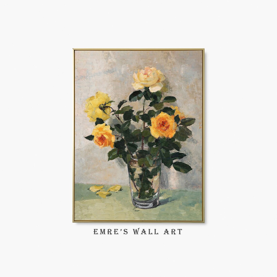 Flower Oil Painting Vintage Yellow Roses Art Print