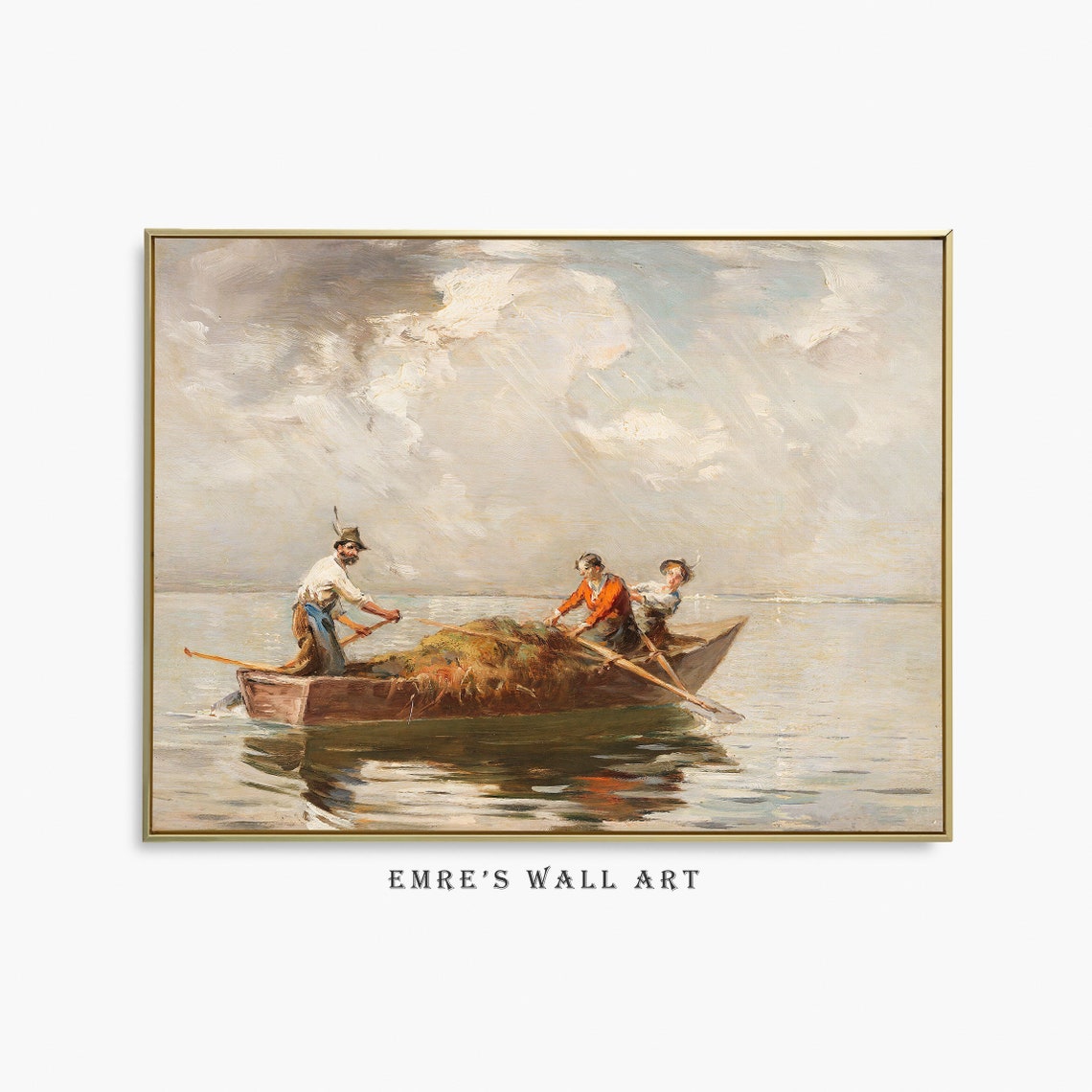 Vintage Seascape Oil Painting Vintage Boat Painting Vintage Lake House Print Coastal Wall Art Instant
