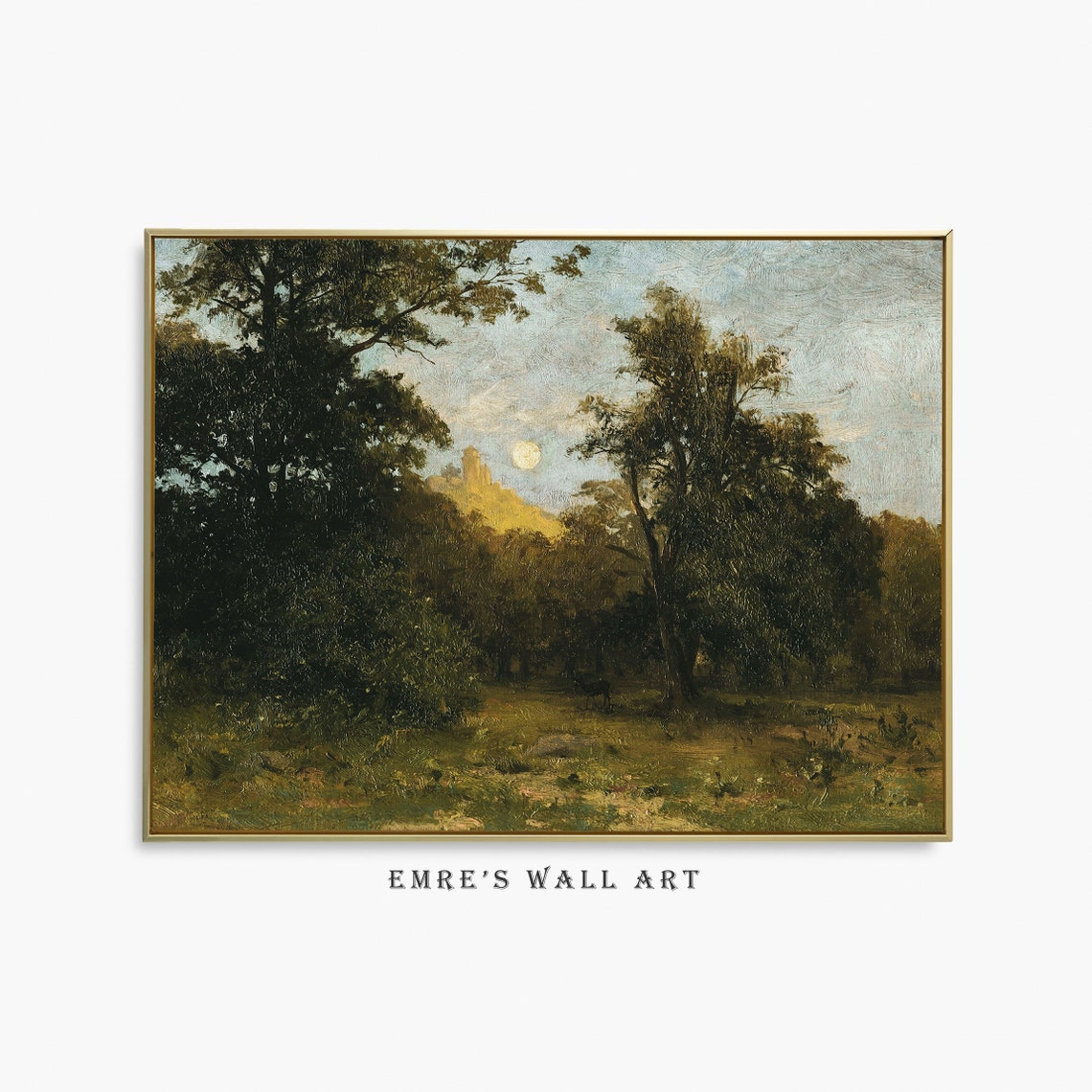 Moonlit Forest Castle Ruin Night Vintage Woodland Scene Poster