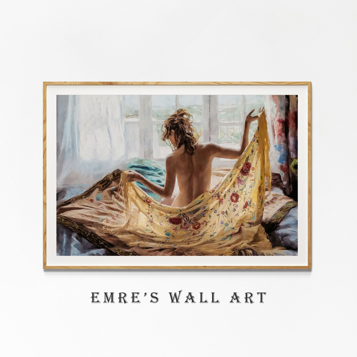 Naked Woman Sitting Bed Vintage Portrait Art Print - Image 4