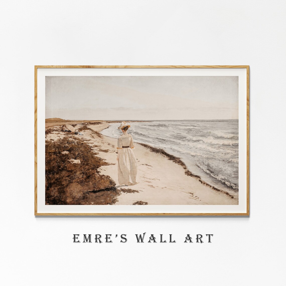 Woman Walking On Beach Vintage Coastal Oil Painting Serene Poster - Image 4