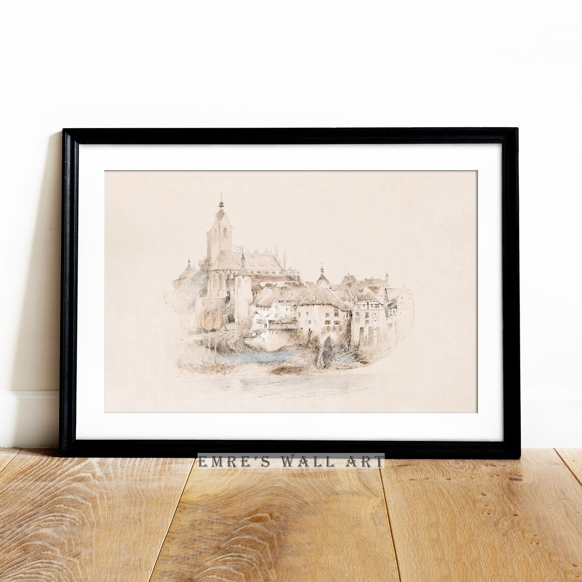 Neutral Cityscape Sketch Art Vintage Village Poster - Image 4