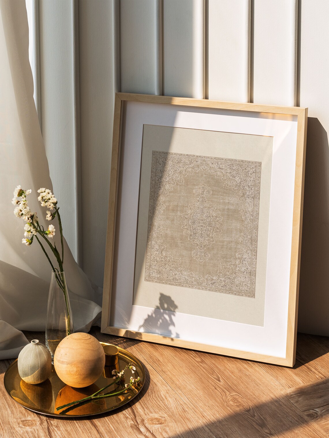 Vintage Tapestry Textile Art Print, Neutral Rug Art - Image 2
