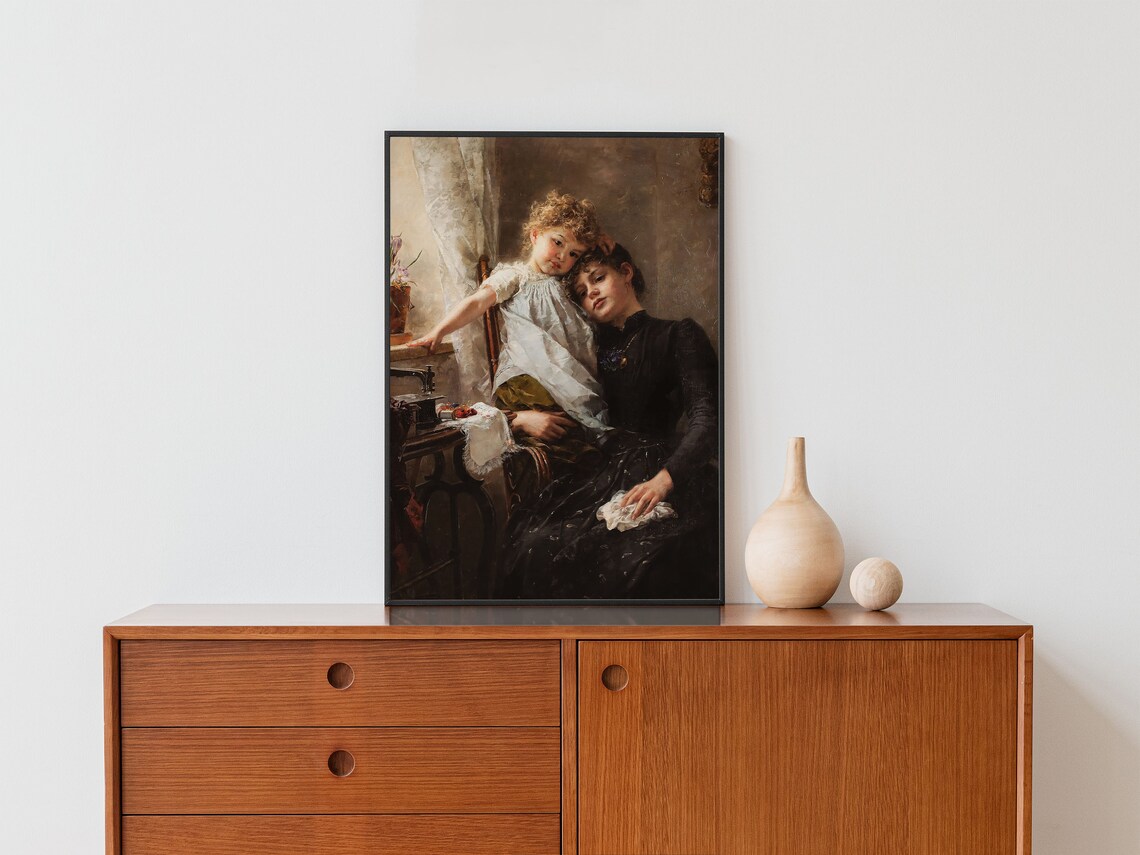 Mother And Child Vintage Moody Portrait Art Print - Image 2
