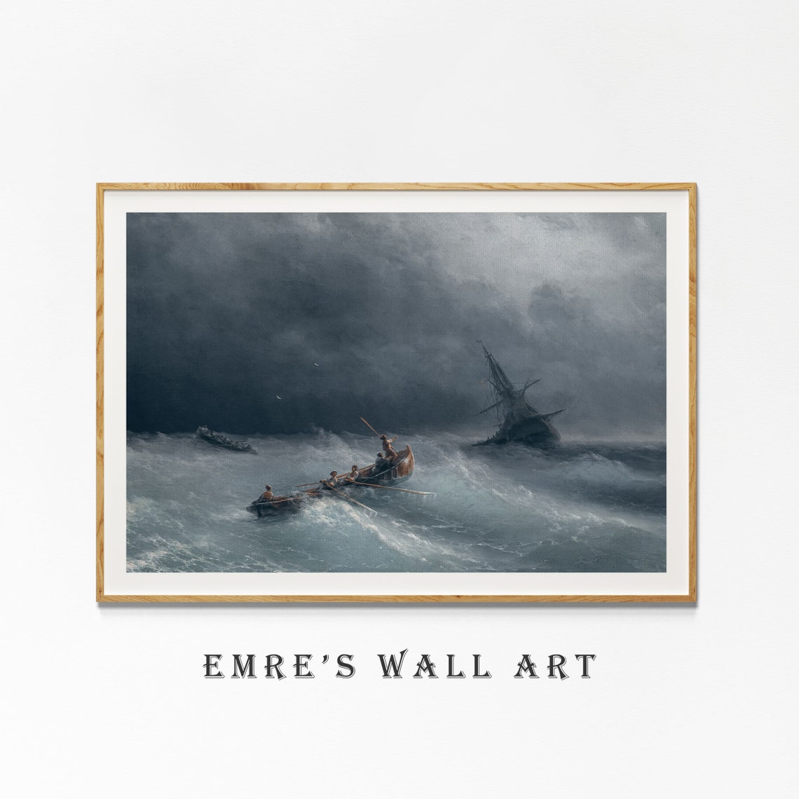 Stormy Seascape Dramatic Ocean Waves Rowboat Moody Art Print - Image 4