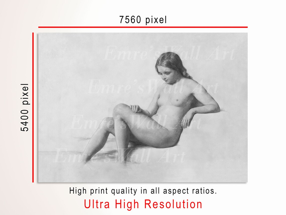 Seated Nude Woman Charcoal Sketch Vintage Academic Figure Poster - Image 3