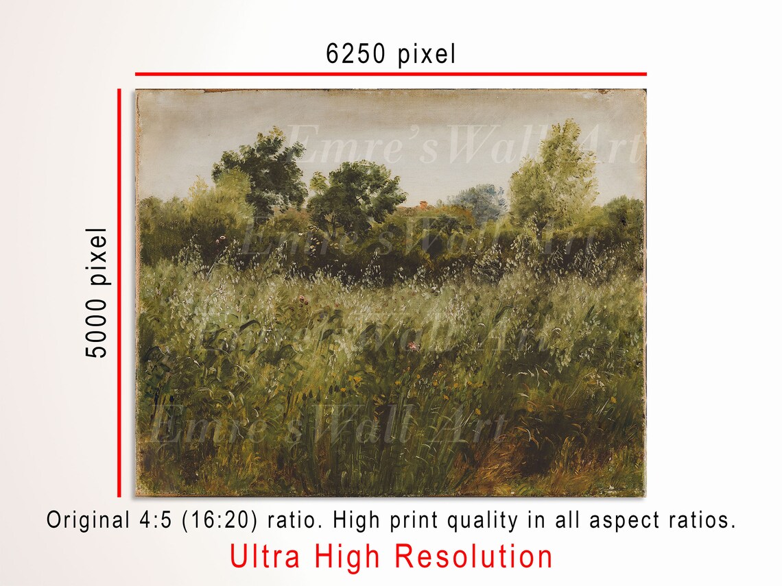 Moody Green Meadow Landscape Oil Painting Wildflower Field Art Poster - Image 3
