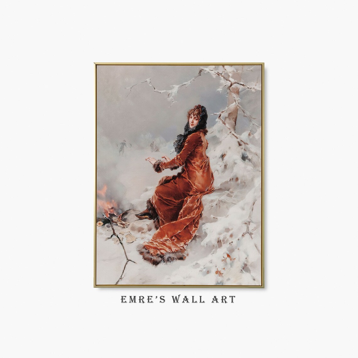 Vintage Woman Oil Painting Winter Art Print