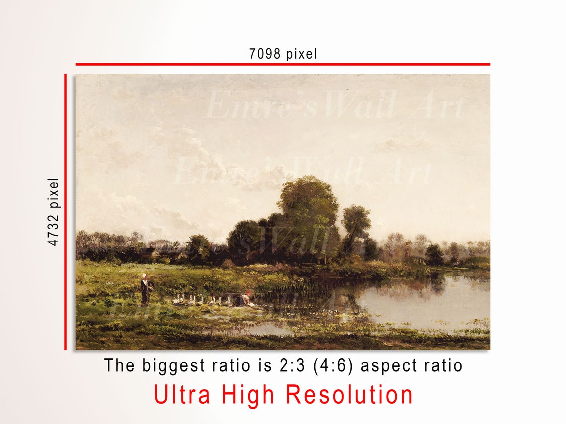 Geese By River Countryside Scene Vintage Farm Painting Poster - Image 3