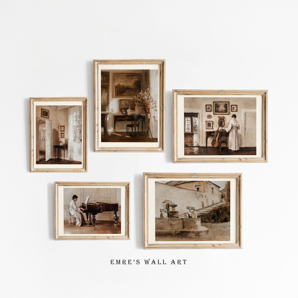 Sepia Vintage Interior Scenes Five Piece Gallery Wall Set Poster