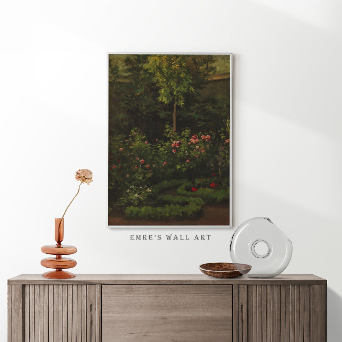 Dark Moody Rose Garden Winding Path Vintage Floral Art Poster - Image 4