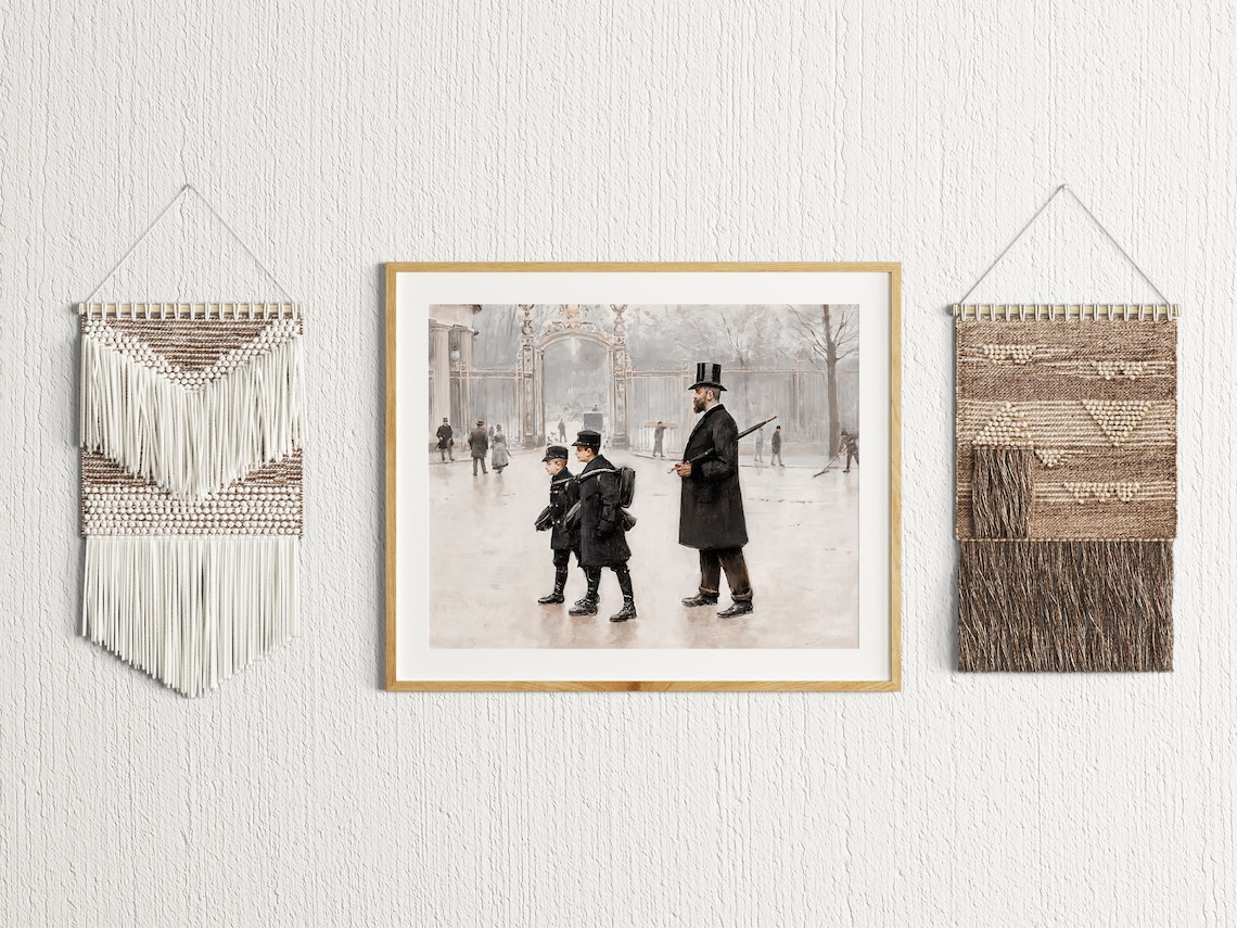 Father And Sons Walking Winter City Street Vintage Scene Poster - Image 2