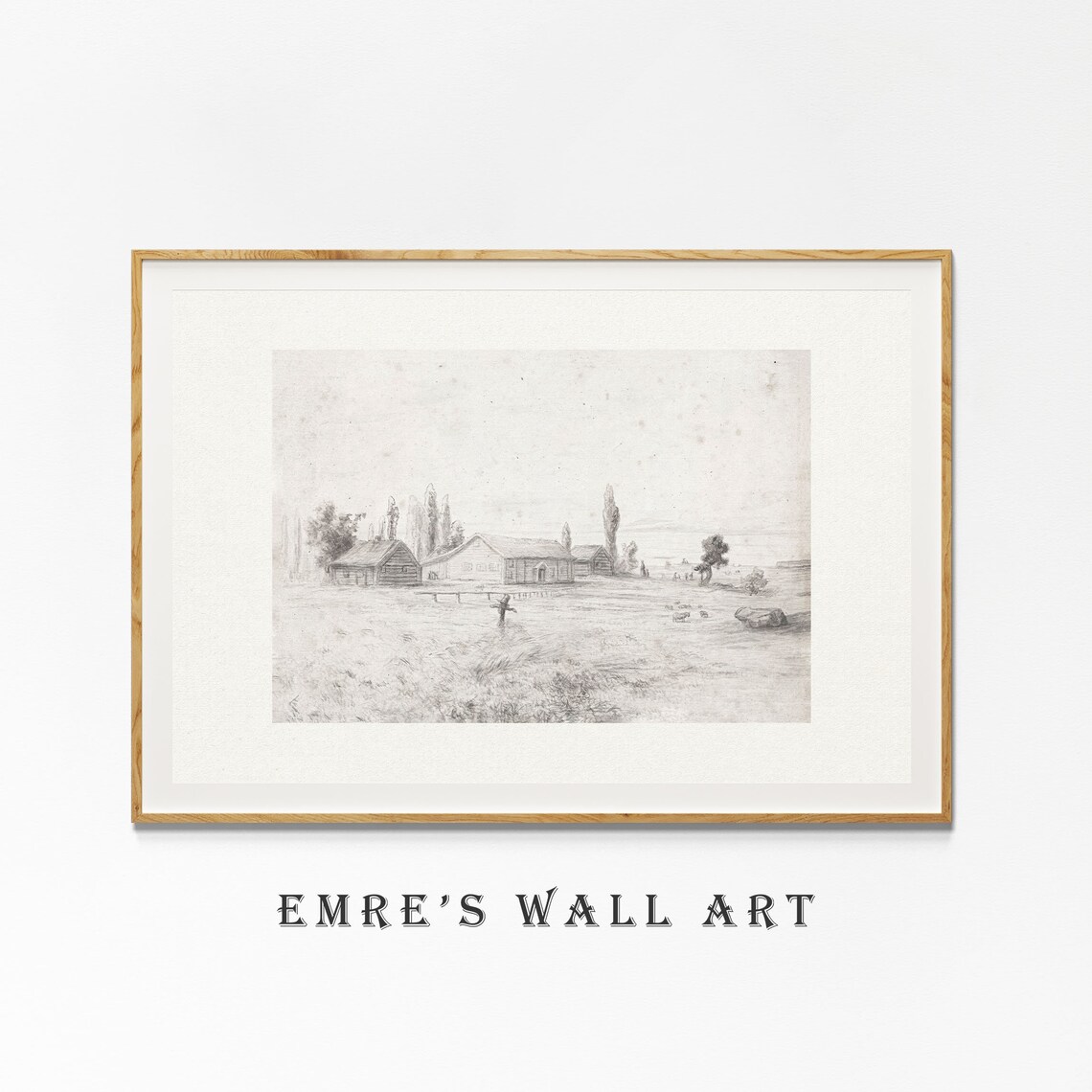 Vintage Farmhouse Landscape Sketch Art Print - Image 3