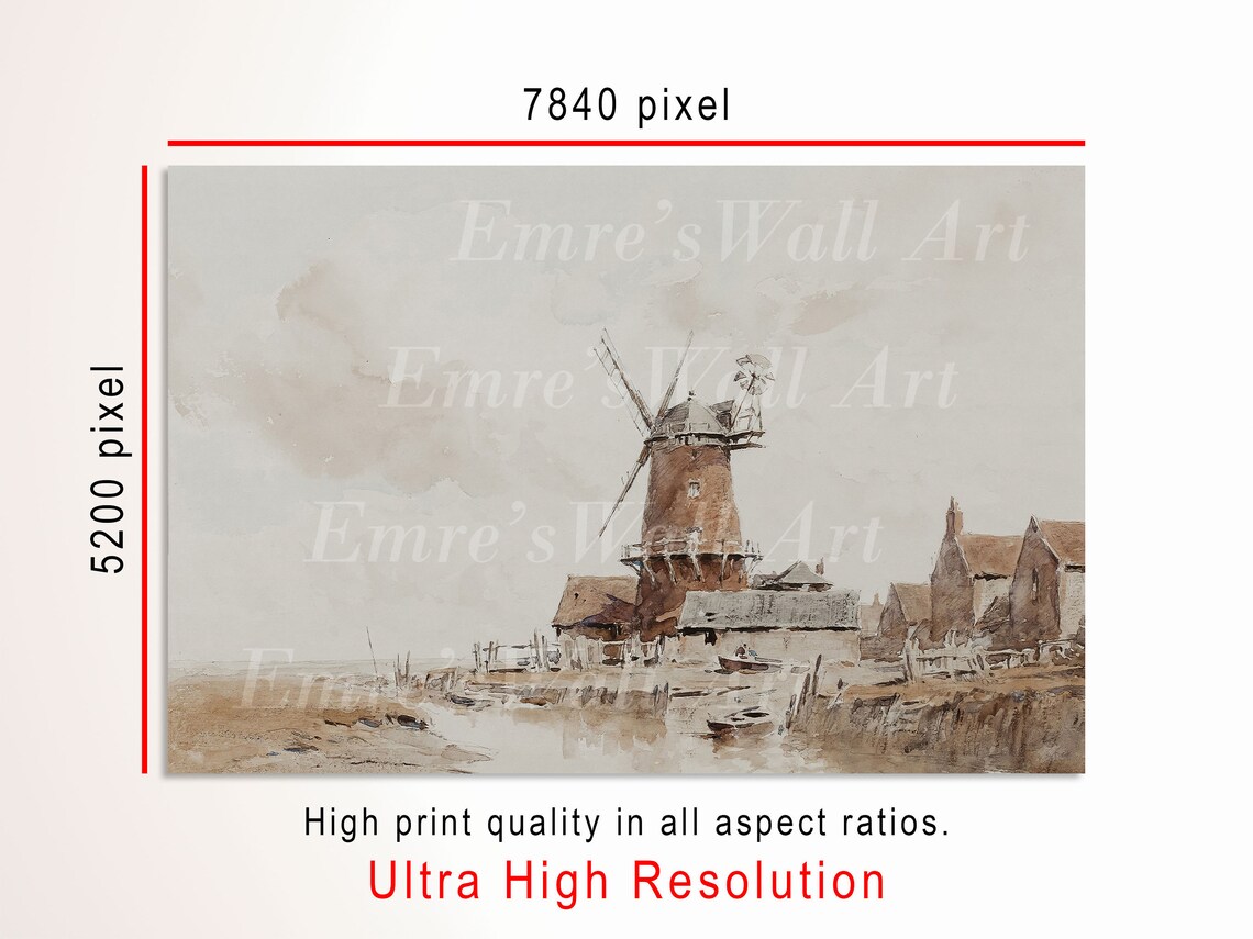Vintage Windmill Print, Farmhouse Country Landscape - Image 3