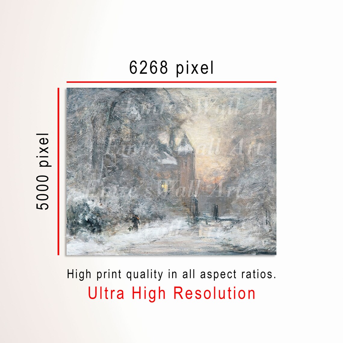 Winter Chateau Snowy Manor House Impressionist Oil Art Poster - Image 3