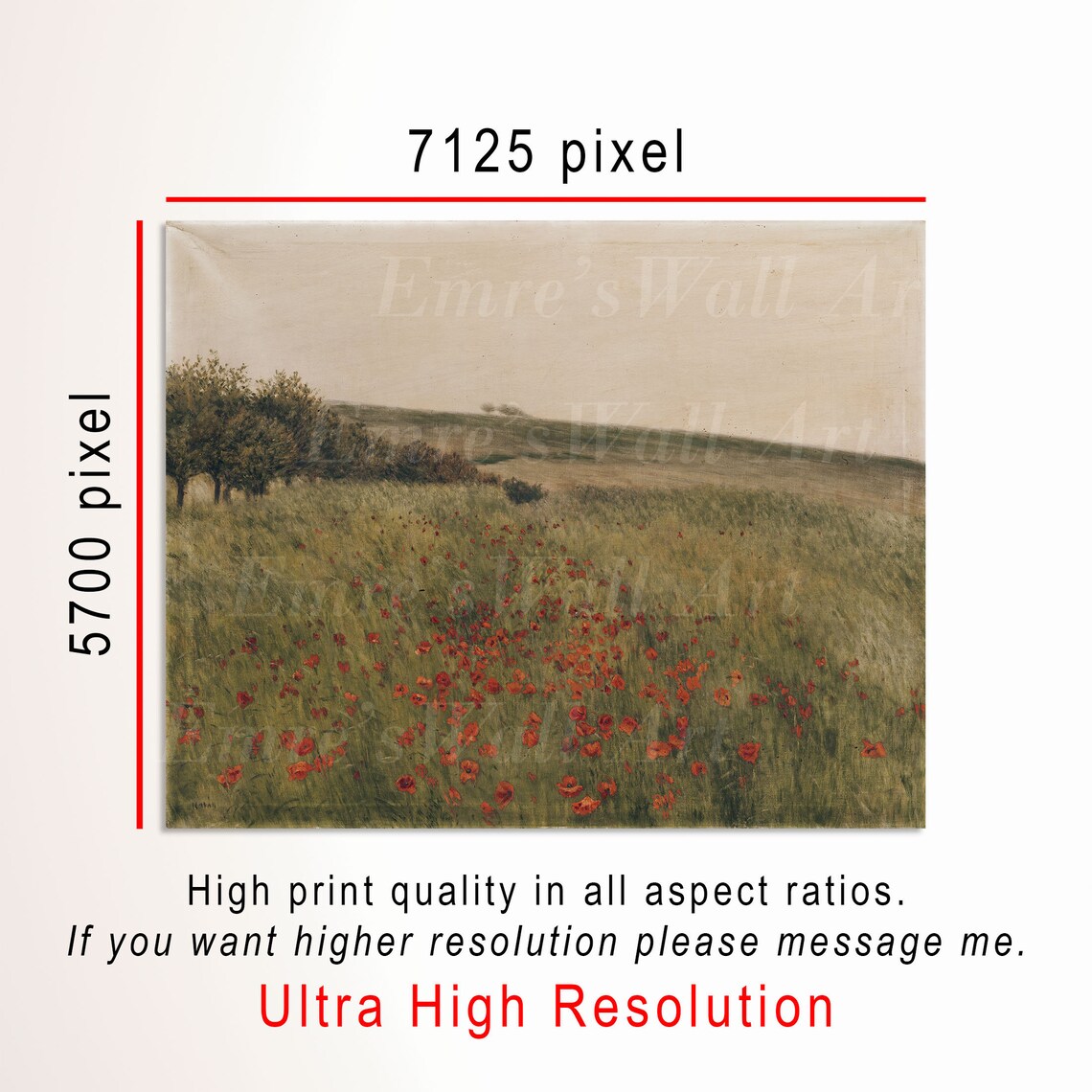 Poppy Flower Print, Vintage Spring Landscape Art - Image 3