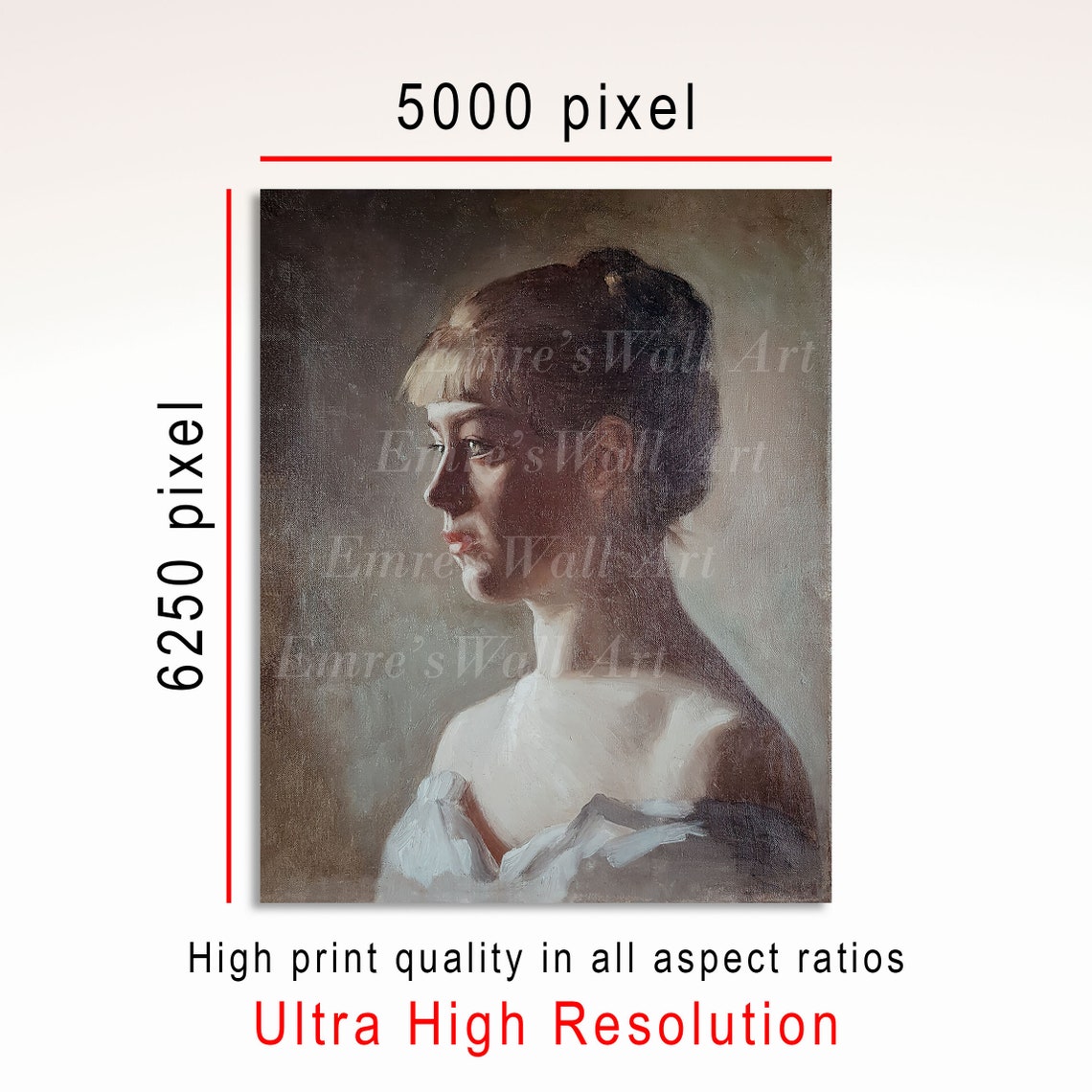 Woman In Profile Vintage Oil Portrait Painting Neutral Elegant Poster - Image 3