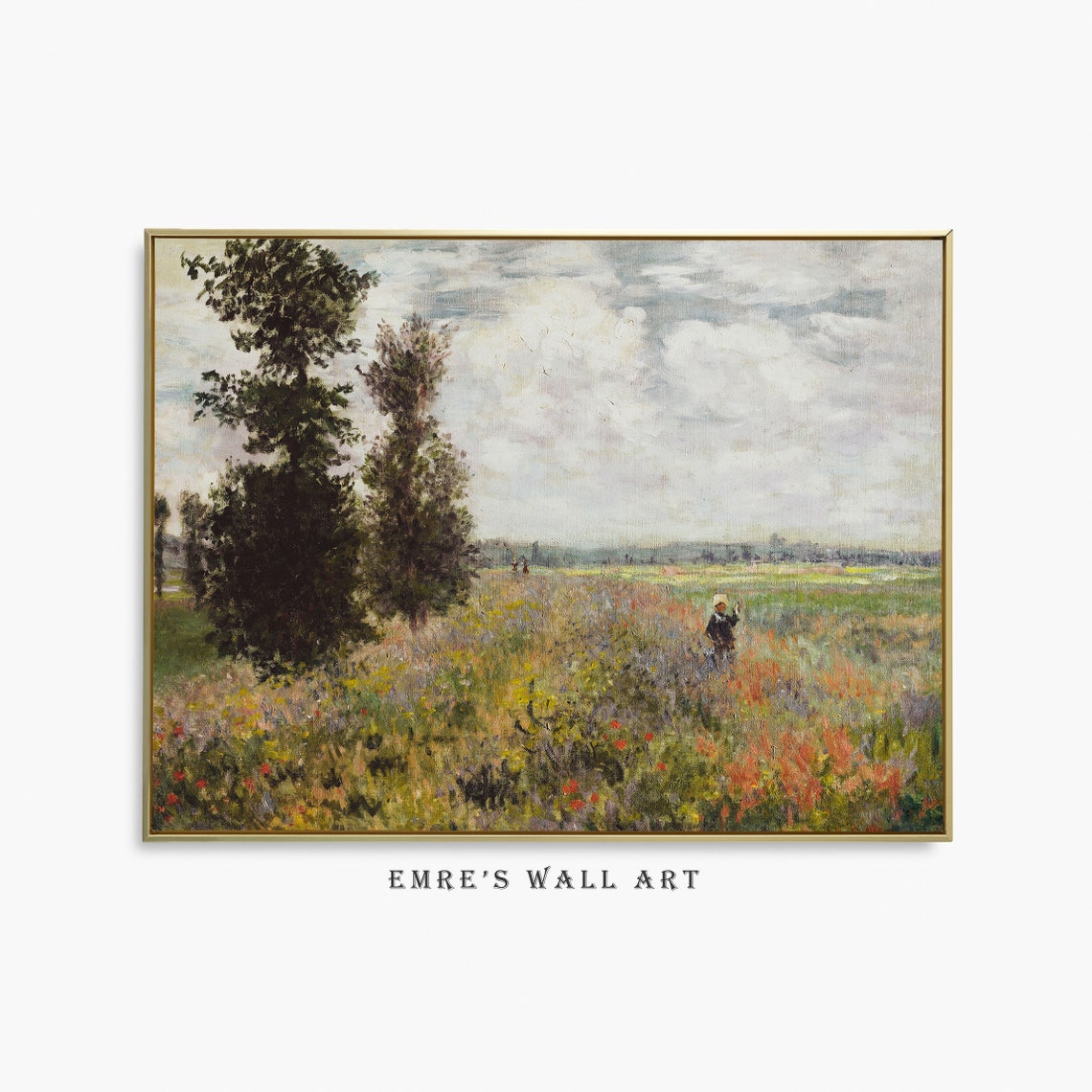 Summer Wildflower Field with Tall Trees Impressionist Artwork Poster