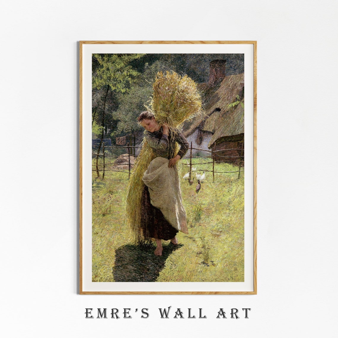 Vintage Farmhouse Oil Painting Antique Woman Oil Painting Farmhouse Woman Wall Art Print Vintage Art - Image 4