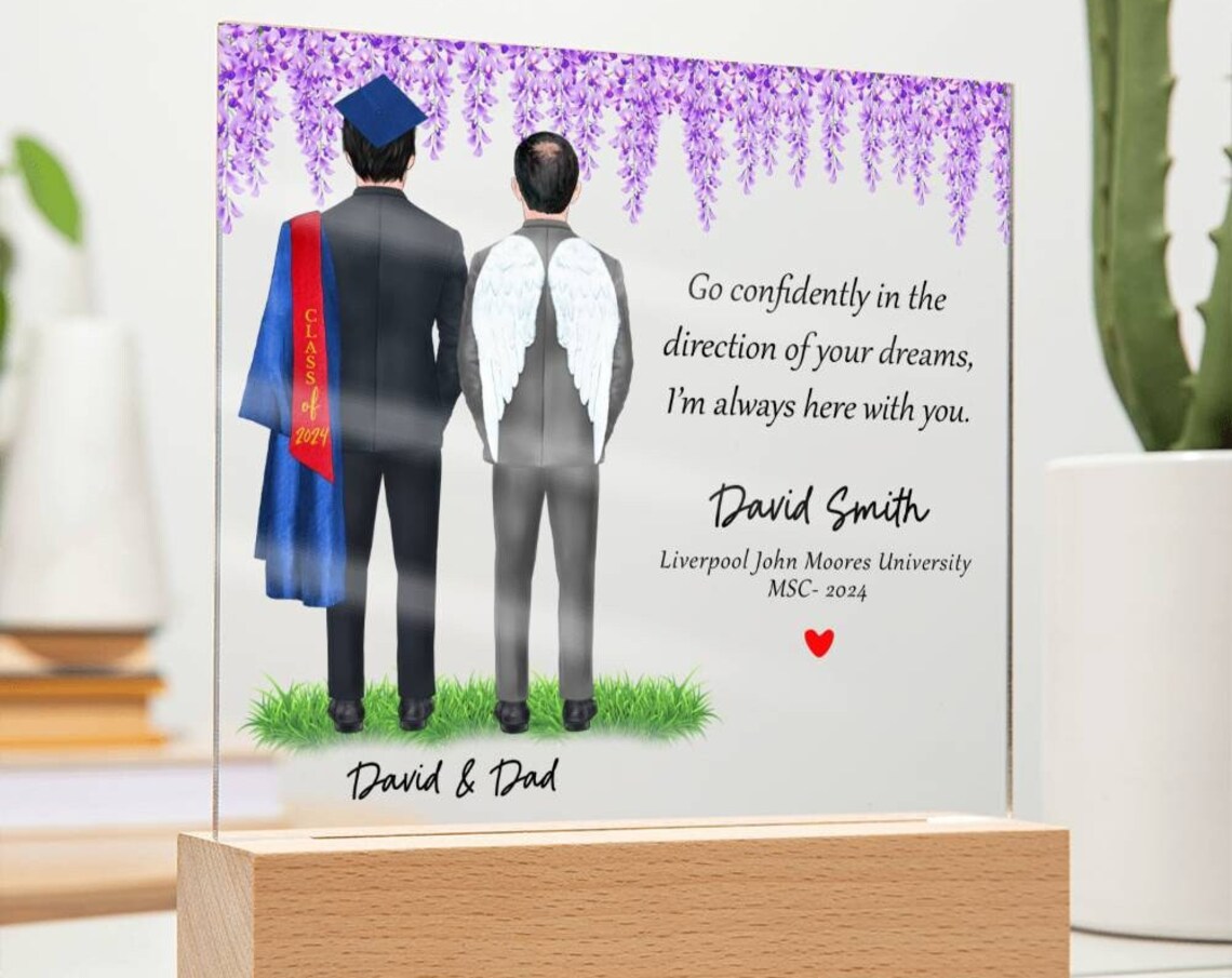 Personalized Graduation Angel Dad Memorial Acrylic Plaque 2024 Print