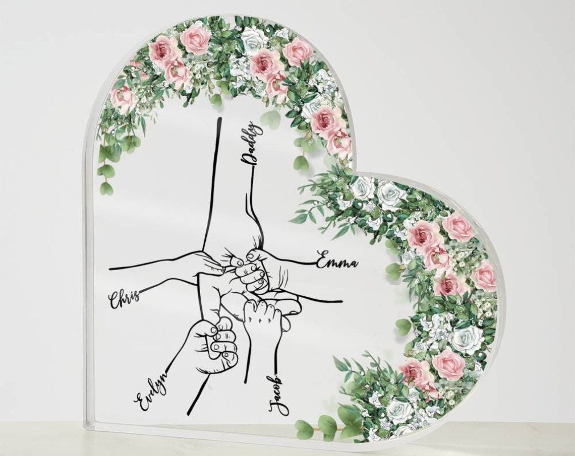 Dad and Kids Hand Stack Heart Acrylic Wall Art Gift for Fathers Day