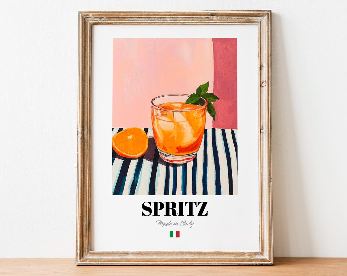 Vintage Spritz Glass Poster, Italian Cocktail Art
