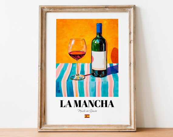 La Mancha Wine Wall Art Print Poster Rustic Spanish Artwork For Kitchens