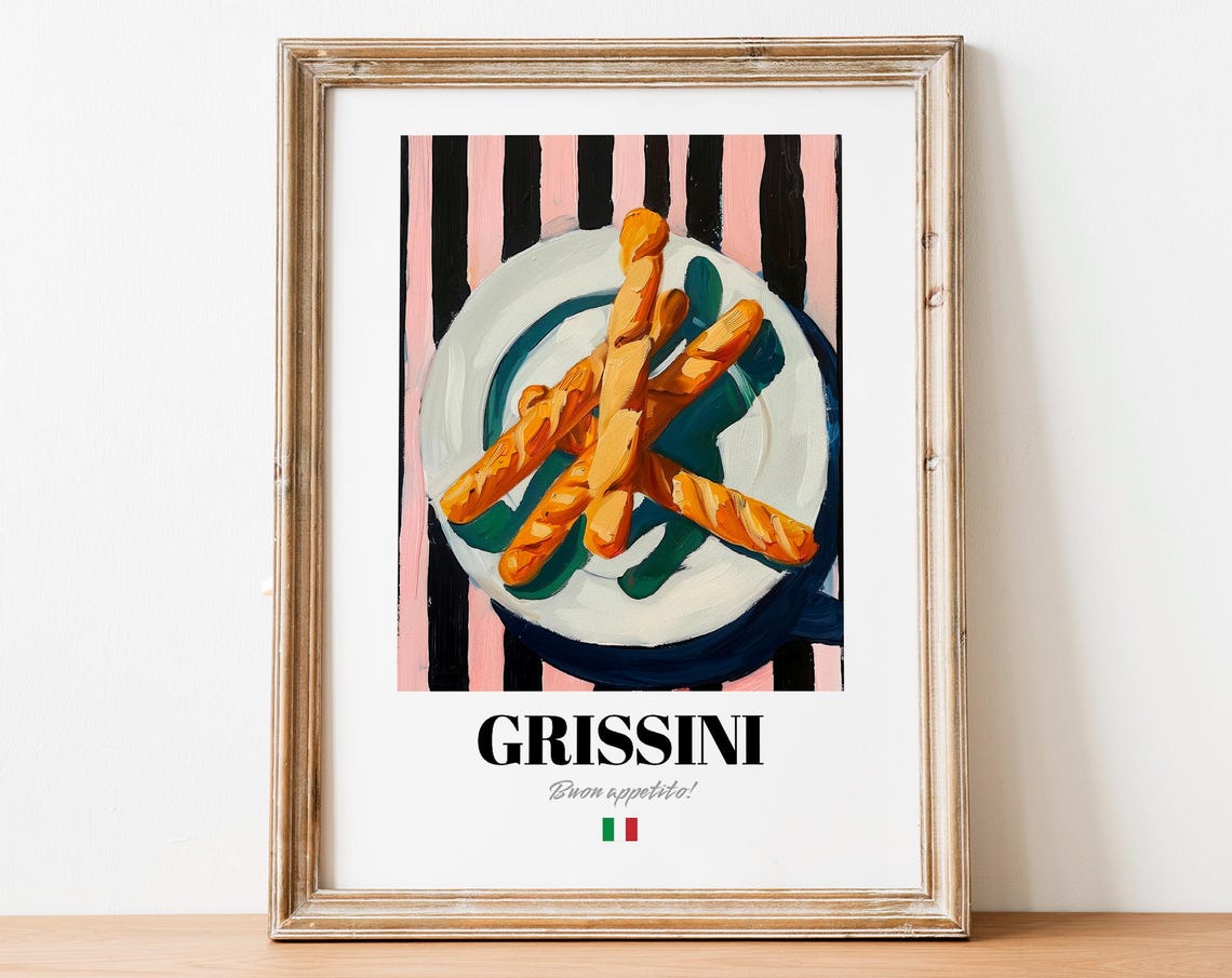 Grissini Italian Breadsticks Retro Oil Painting Kitchen Poster