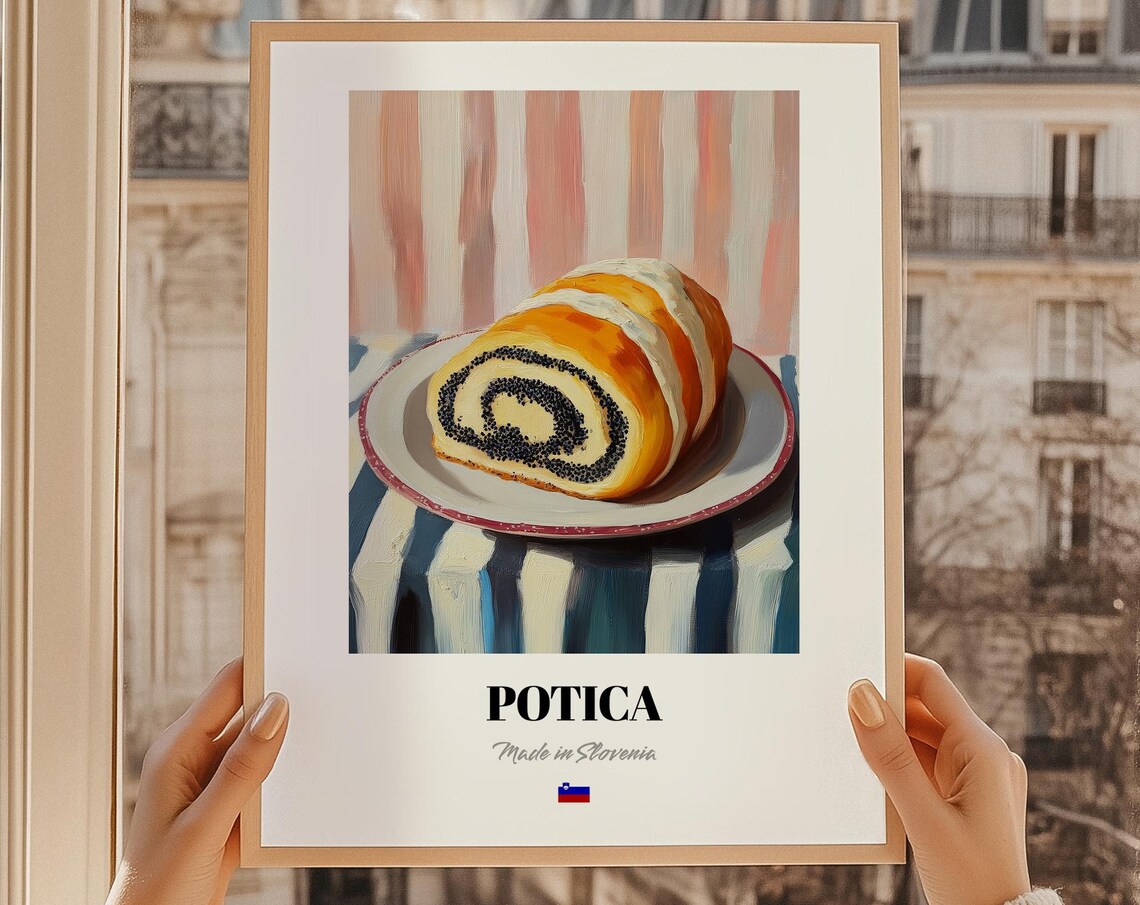 Potica Slovenian Poppy Seed Roll Slice Oil Painting Dessert Poster