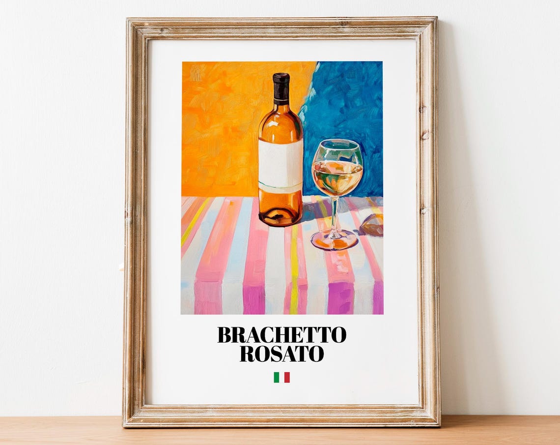 Brachetto Rosato Italian Wine Painting Orange Blue Still Life Wall Art