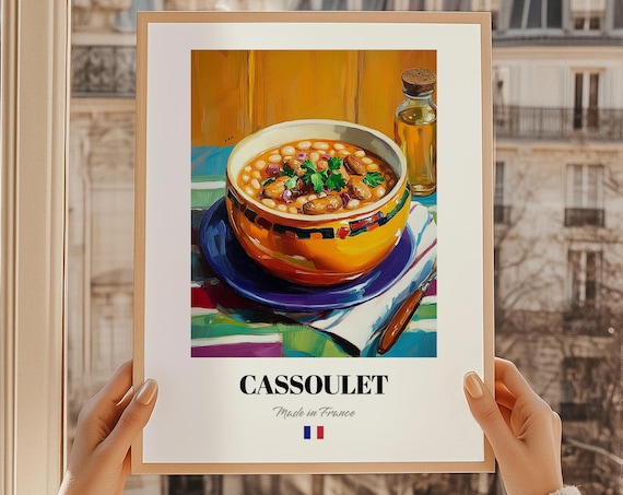 Cassoulet French Bean Stew Rustic Orange Bowl Food Art Poster