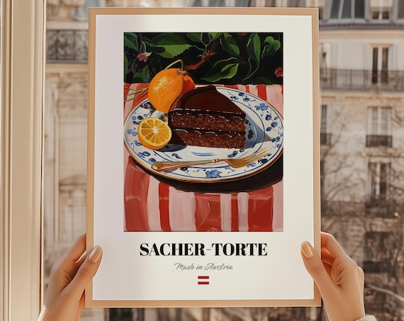Sacher Torte Austrian Chocolate Cake Slice Oil Painting Dessert Poster
