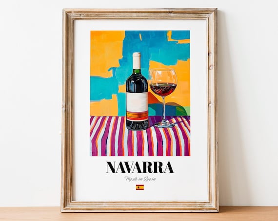 Navarra Spain Red Wine Bottle Glass Colorful Stripes Still Life Poster