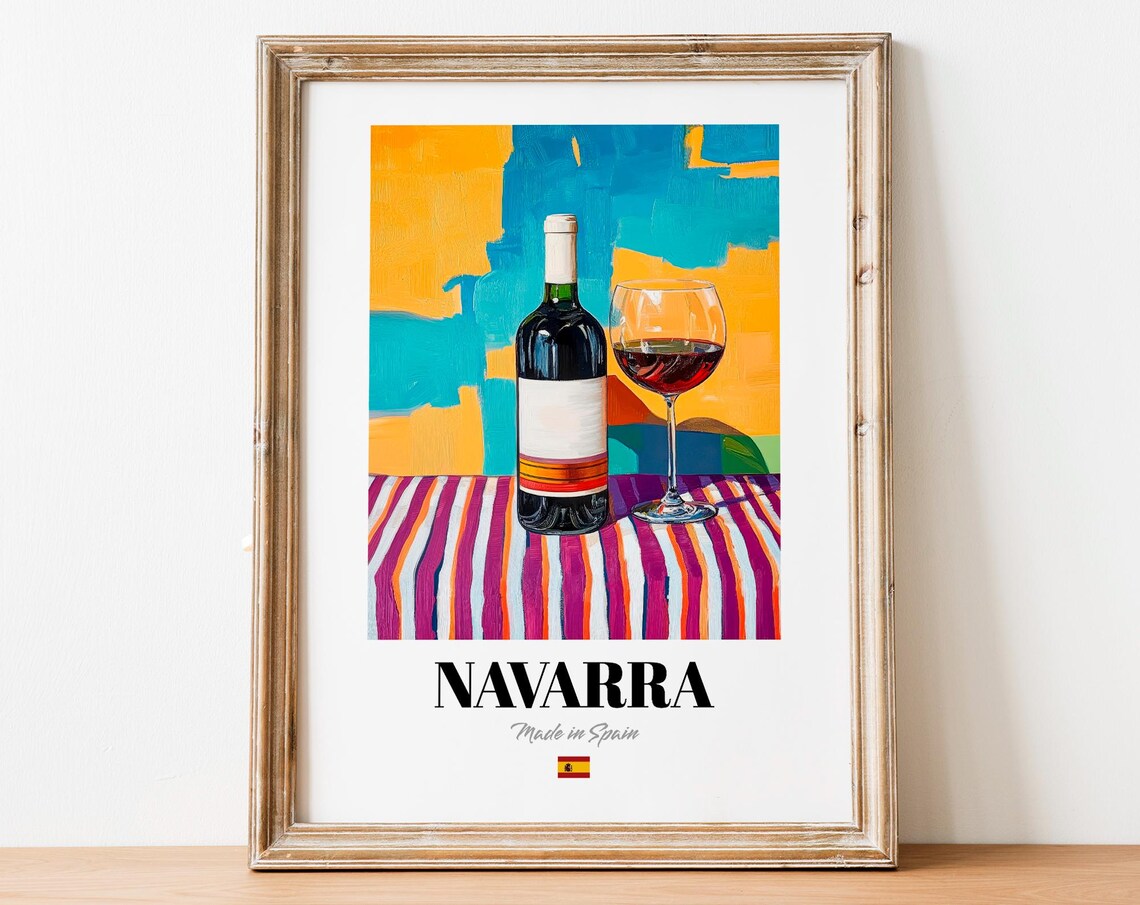 Navarra Spain Red Wine Bottle Glass Colorful Stripes Still Life Poster