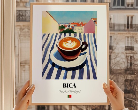 Bica Portuguese Espresso Heart Latte Art Rooftop View Kitchen Poster