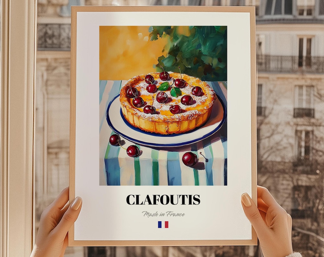 Clafoutis Cherry Tart Powdered Sugar French Dessert Painting Kitchen Print