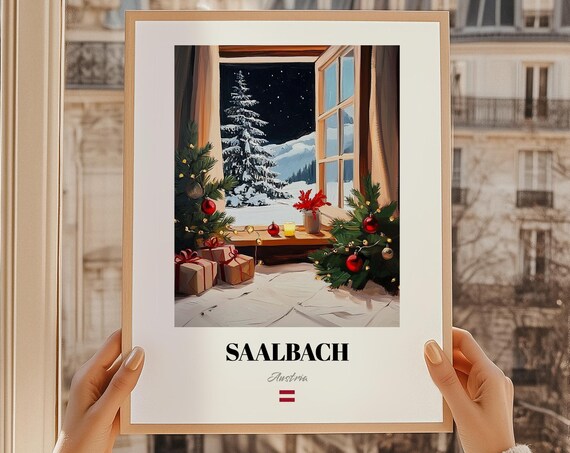 Saalbach Austria Ski Resort Wall Art Print Poster Christmas Gift