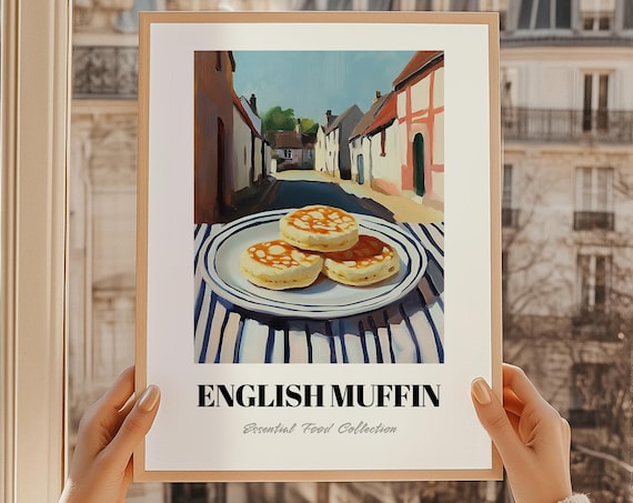 English Muffin Essential Food Collection Poster Vintage Kitchen Breakfast Art