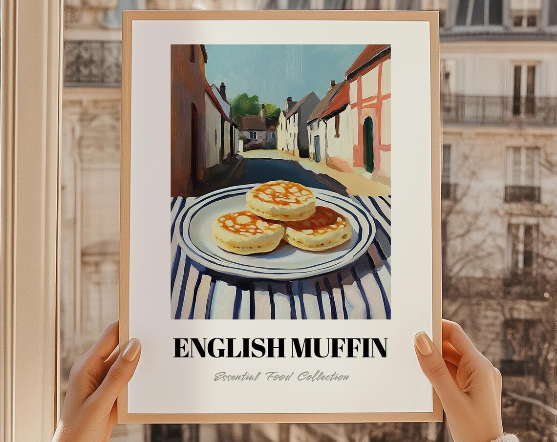English Muffin Essential Food Collection Poster Vintage Kitchen Breakfast Art