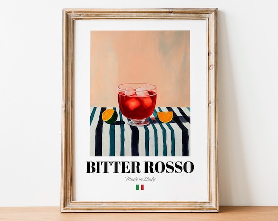 Bitter Rosso Red Cocktail Poster Striped Tablecloth Citrus and Ice